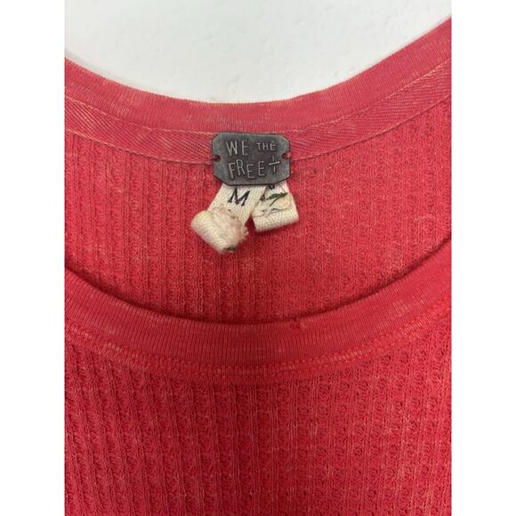 Free People Thermal Colorblock Waffle Knit Top Red Blue Long Sleeve M cozycore - Picture 5 of 5